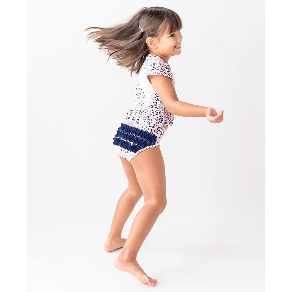 Ruffle Butts - Cap Sleeve Ruffle Hem Bikini 2-Piece - Cool Leopard - 4T
